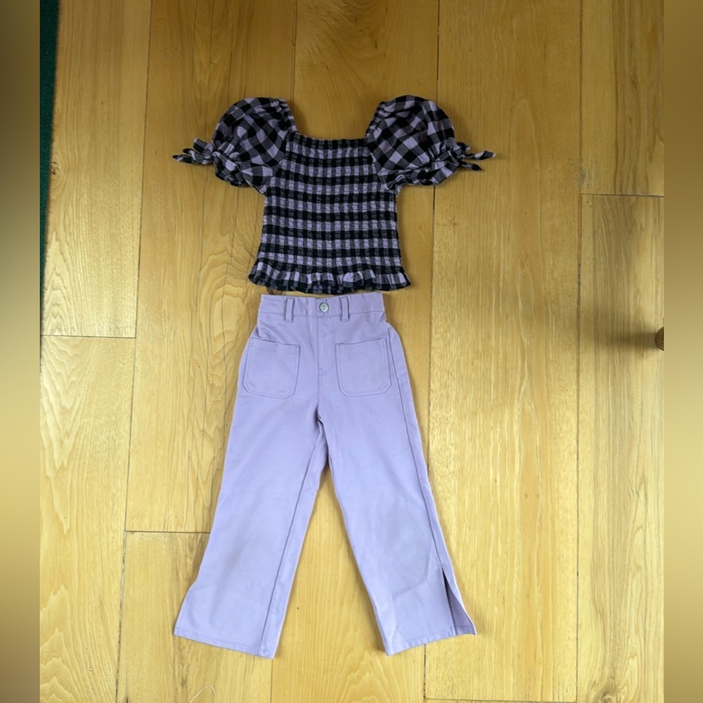 Habitual brand girl purple plaid outfit set. Soft material for play or dress up.